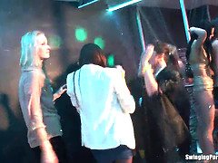 Wild lesbian orgy: Pornstars finger each other in wet club party