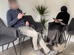 Naughty public exhibition in a hospital waiting room! Stunning Muslim stranger catches me stroking off