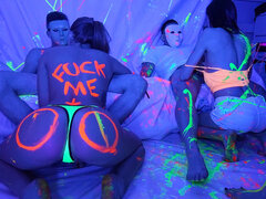 Dare Dorm Glow Party with amateur coeds humping in ultralight