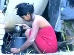 Indian Babe Washing Outdoors
