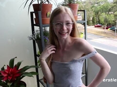 Shy Blonde Nerd Girl in Glasses Gives Us The Sexy Tour Of Her Body - Hairy