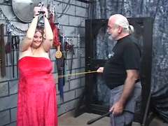 Strong caked thick Restrain Bondage & Discipline ebony-haired gets caned and caned by master