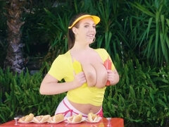 Amazing MILF Angela White makes hot dogs and becomes horny