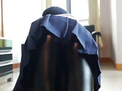 Aziatisch, Bruinharig, Aangekleed, Dominante vrouw, Leer, Masseren, Orgasme, Panty