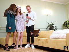 FFM in a pie-filled Russian teen threesome with a shaved pussy ending in a creamy surprise!