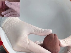 Sensual medical water features from a patient's perspective - intense handjob with white spandex gloves