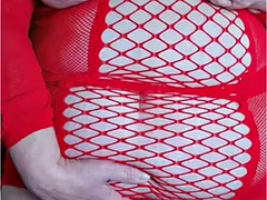 Undressing in a fishnet bodysuit to show my lover my mature married hairy pussy - cheating wife, big tits, BBW