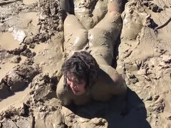 Stuck And Horny - Big tits covered in dirt and mud - fetish solo with BBW brunette mom