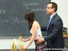 Veronica Radke's perky tits get fucked hard in the classroom and cum covered in cum