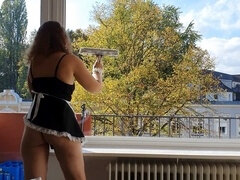 Slutty maid cleans her Dominant's windows and gets rewarded with rough sex