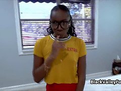 Juicy black teen loves a fat white dick