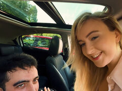 Skilled girl fucks her boyfriend before work in the car