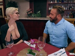 Nerd Blonde with Big Naturals Skye Blue - Dinner And A Show for Big Cock Stud Chad White