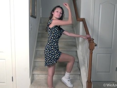 Penelope Jones strips naked on her staircase