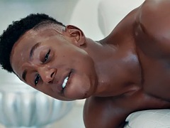 Muscular black bottoms enjoy passionate kissing and fucking