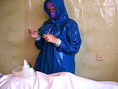 Real nurse, nurse gloves handjob, protective suit