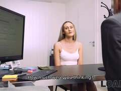 Linda Leclair gets her tight pussy pounded in the office by corrupted loan officer