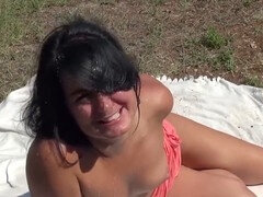 Wild public hookup on the grass field with Alexandra Wett