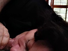 Film debut of fully clothed outstanding amateur mature deepthroat and cum swallow