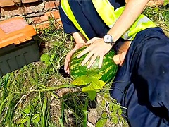 Straight construction worker from TimonRDD fucked a watermelon on a construction site