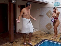 Grote kont, Zwart, Braziliaans, Zwart, Hardcore, Latijnse vrouw, Buiten, Biljart