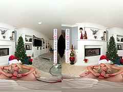 Watch Sam Shock and Bridgette B in hot MILF Christmas fantasy in red stockings