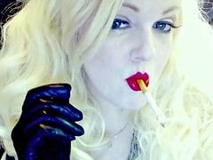 Slutty Blonde Smoking In Gloves