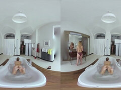 Czech POV VR foursome - blonde MILFs with big fake jugs