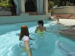 Interracial Secret Lesbian Pool Party with Skylar Snow and Elsie