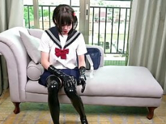 Fejira com Latex chick masturbating with gas mask