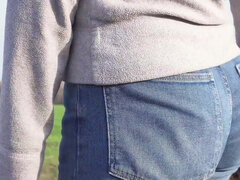 MILF with Phat Ass Walking Outdoors in Loose Jeans