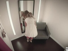 デカパイ, 女, オナニー, オーガズム, 公共, 一人, ストッキング, のぞき