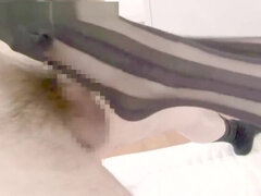 Japanese teacher footjob with her student