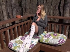 Μεγάλος κώλος, Μεγάλα βυζιά, Ξανθιά, Αυνανισμός, Εκτός, Ξυρισμένη, Μόνος, Βυζιά