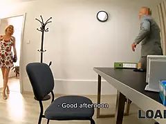 Piękna, Blondynka, Para, Lizanie, Nagi, Biuro, Cipka, Tatuaż