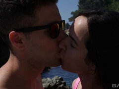 18 anos, Morena, Jato de porra, Facial, Ao ar livre cartaz de rua outdoor, Adolescente