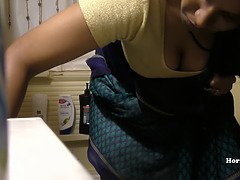 Step-Dantasy Indian Maid Cleaning And Showering in the shower with her tattooed big ass