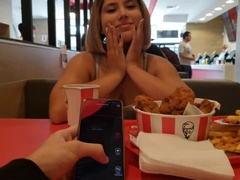 KFC public lush control and creampie in the bathroom