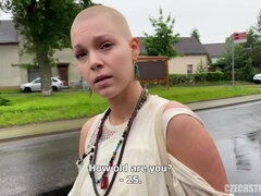 Baldhead and Hairless Pussy Rebel Punk Girl Outdoor Sex