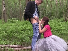 Young and horny couple will gladly fuck each other in a forest