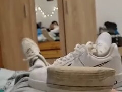 Fucking in sneakers in bed