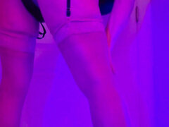 Kat-licious Dances Sensually in Black & Tan Teddy, Garter Belt & Thigh-high Hoes