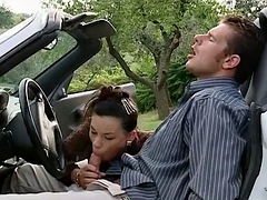 Vintage sex in the car and on the grass with a sexy milf