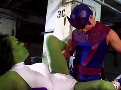 She-Hulk blows masked man and gets fucked missionary style