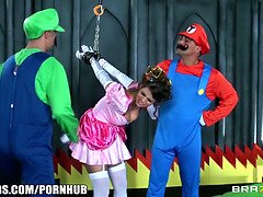 Kinky duo Mario & Luigi parody their hot lingerie-clad friends with a big dick and a facefuck