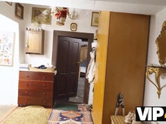 Sarah Kay & Angelo Godshack seduce each other in a small-tit Czech hotel room