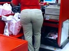 Candid booty milf worker at target