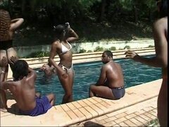 Excellent ebony girls get their pussies licked by black men outdoors