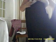 Long hidden cam vid of curvy wife dressing, lacy bra