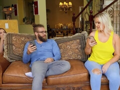 Curvy blonde forced to share boyfriend's dick with naughty bestie